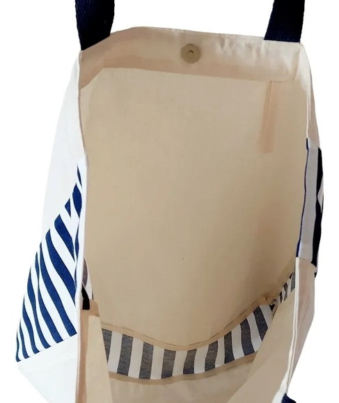 Tote Bag Crua com Detalhe Listrado Marinho - Imagem 4