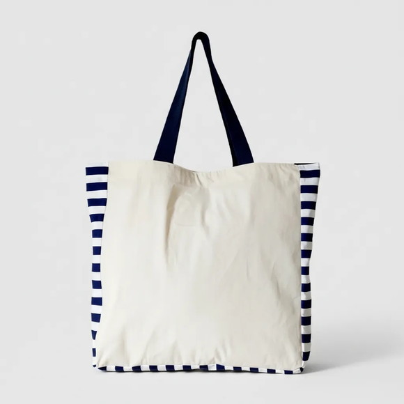 Tote Bag Crua com Detalhe Listrado Marinho - Imagem 3