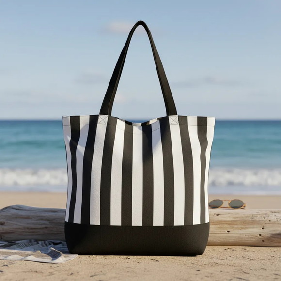 Tote Bag em Lona de Algodão - Listras e Preto - Imagem 3