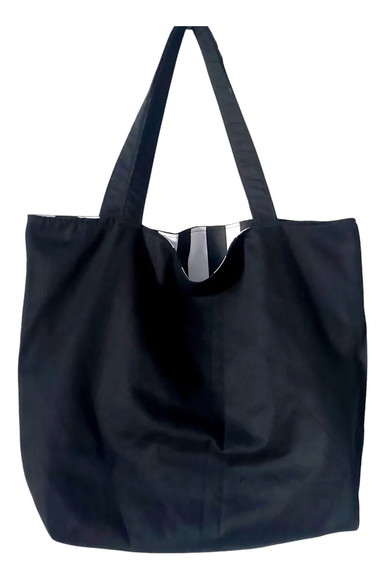 Tote Bag em Lona de Algodão - Listras e Preto - Imagem 4