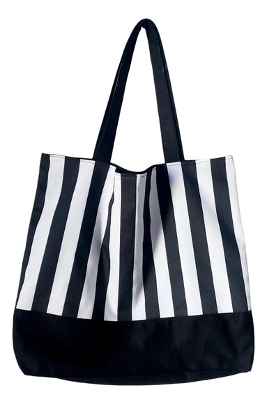 Tote Bag em Lona de Algodão - Listras e Preto - Imagem 2