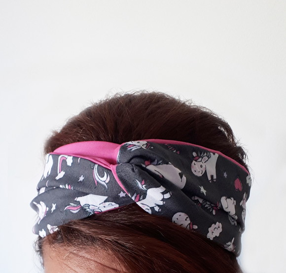 Turbante Headband Faixa Cabelo Boho Vintage Unicórnio Cinza - Imagem 2