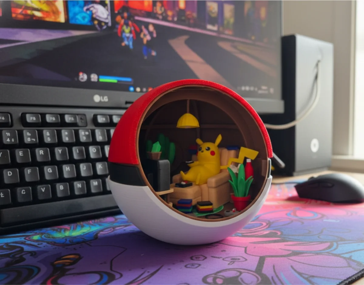 Diorama Pokémon Pikachu Gamer - Interior de Pokébola 3D - Imagem 3