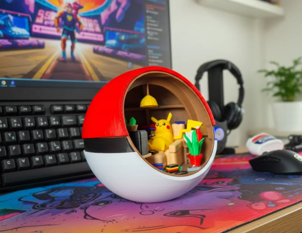 Diorama Pokémon Pikachu Gamer - Interior de Pokébola 3D - Imagem 1