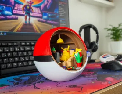 Diorama Pokémon Pikachu Gamer - Interior de Pokébola 3D