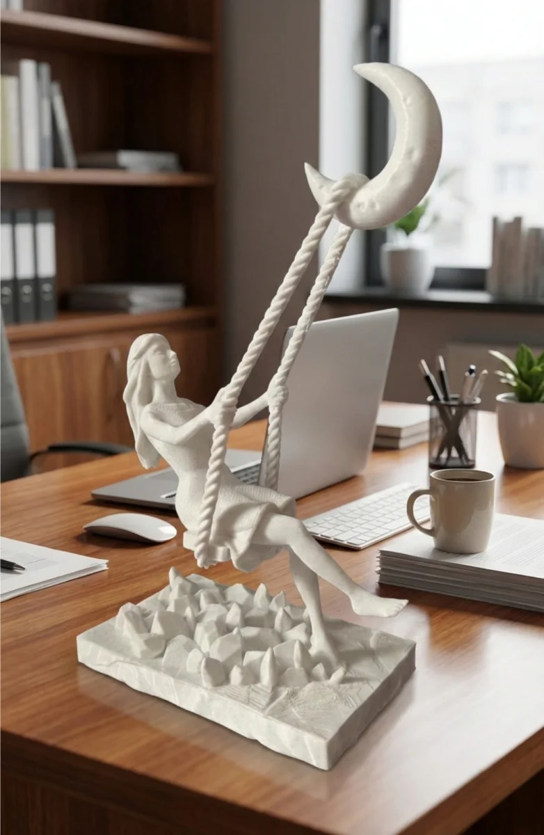 Escultura Decorativa Moderna Mulher Na Lua Balanço - Imagem 3