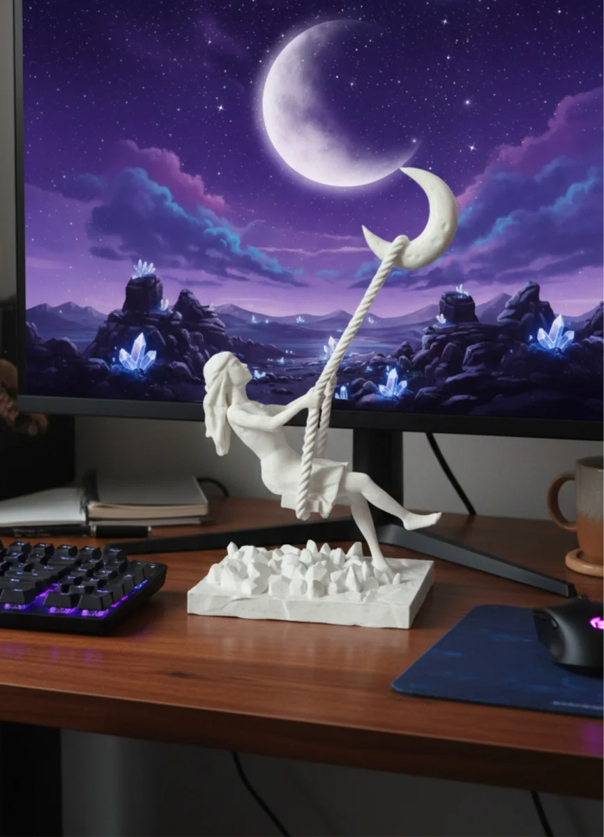 Escultura Decorativa Moderna Mulher Na Lua Balanço - Imagem 1