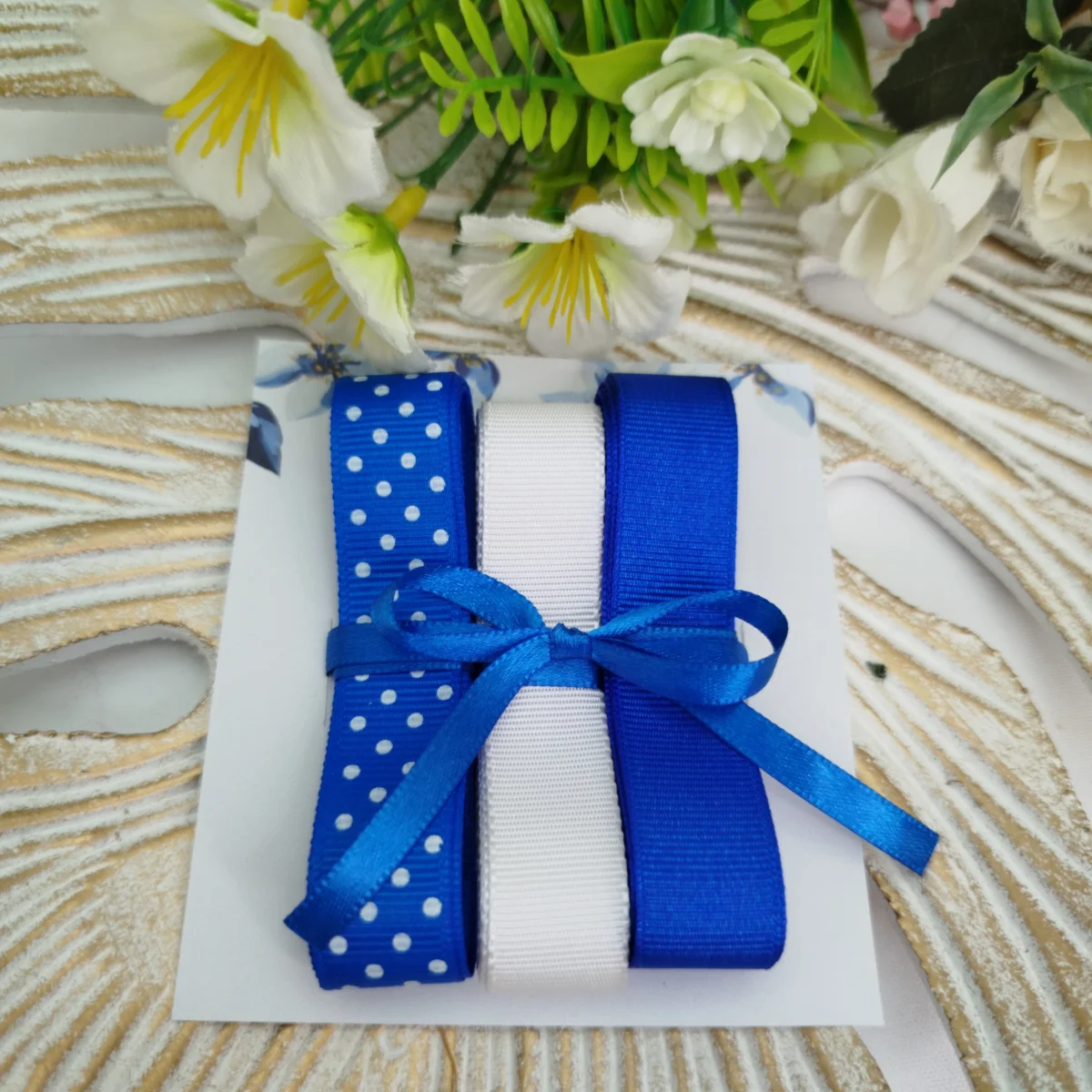 Kit de Fitas Coordenadas Azul Royal com Poá Branco, Azul e Branco - Imagem 2
