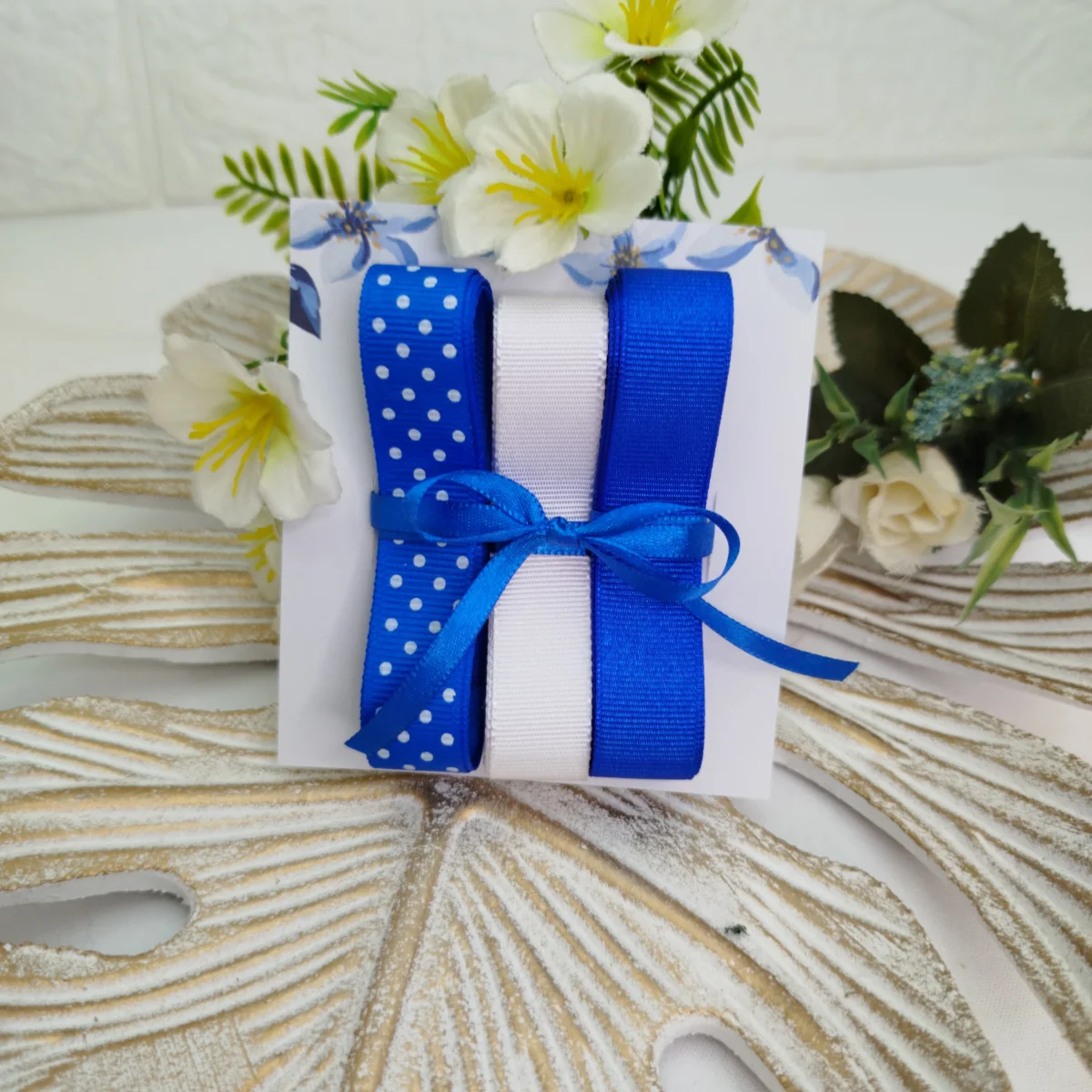 Kit de Fitas Coordenadas Azul Royal com Poá Branco, Azul e Branco - Imagem 5