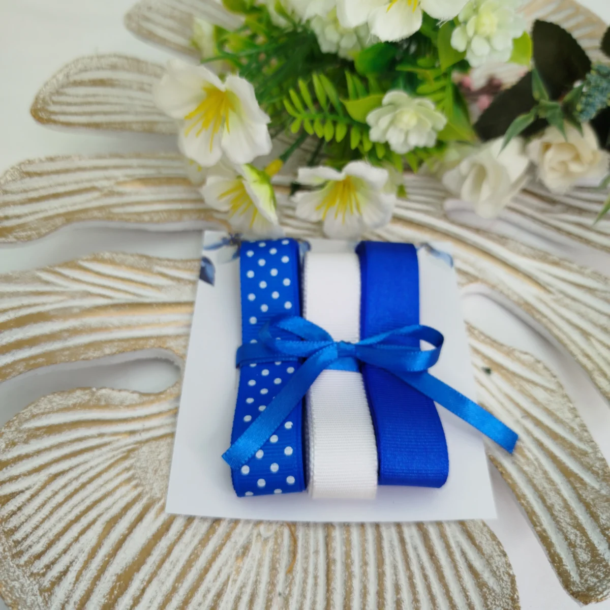 Kit de Fitas Coordenadas Azul Royal com Poá Branco, Azul e Branco - Imagem 3