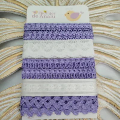 Kit de Aviamentos Coordenados para Artesanato Lilás e Branco