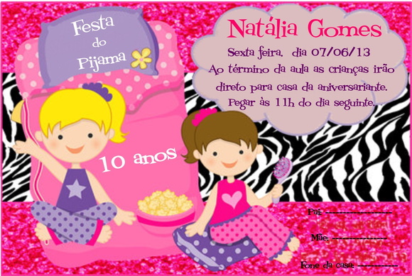 convite festa do pijama