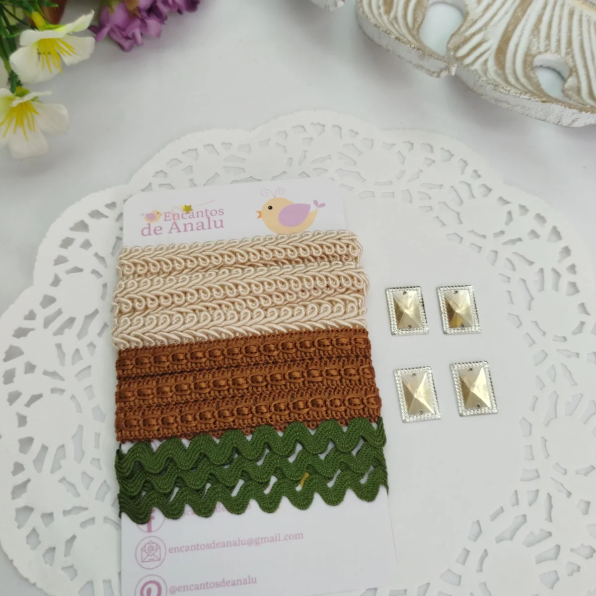 KIt deAviamentos Bege, Marrom e Verde (Passamanaria e Sianinha) | Artesanato e Customização - Imagem 5