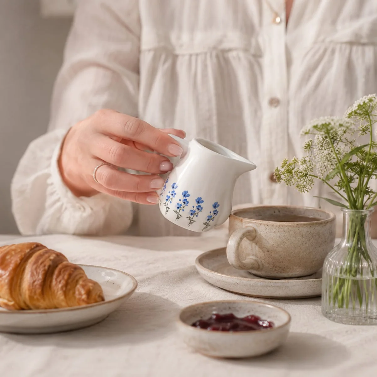Mini Jarrinha de Cerâmica 60 ml com Flores Delicadas – Leiteira Decorativa para Café e Chá - Imagem 3