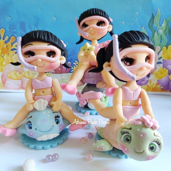 Apliques em Biscuit Mergulhadora Fundo do Mar - Imagem 2