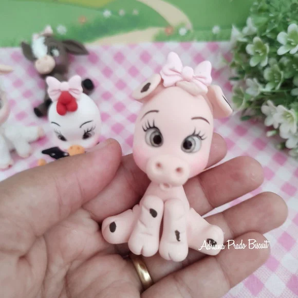 Apliques em Biscuit Tema Fazendinha Rosa - Imagem 4