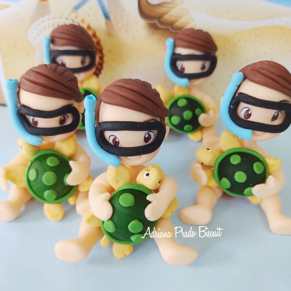 Apliques em Biscuit Fundo Mar Menino Mergulhador