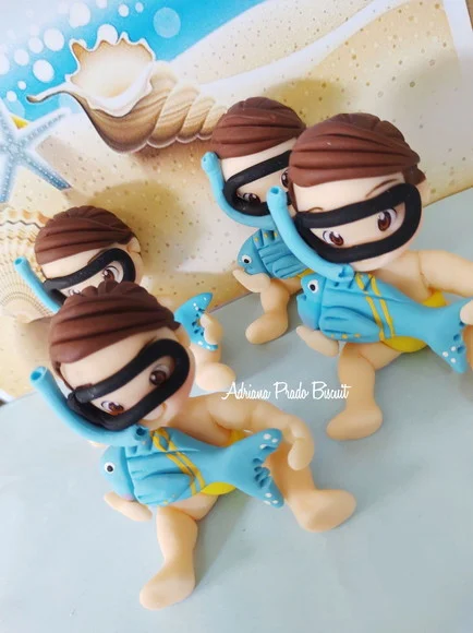 Apliques em Biscuit Fundo Mar Menino Mergulhador - Imagem 5