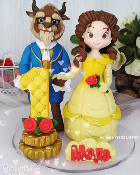 Topo de Bolo em Biscuit a Bela e a Fera - Imagem 2