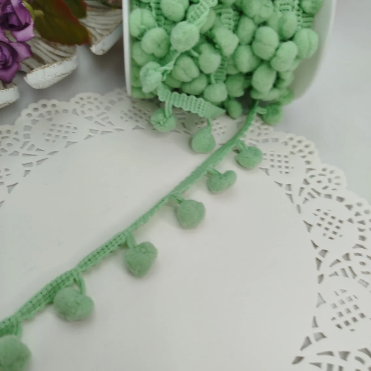Fita Pompom Verde 25 mm - Lote de 3 metros | Artesanato Criativo e Decoração - Imagem 1