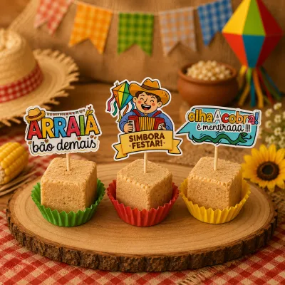 Kit 40 Toppers para Docinhos Festa Junina – Topper para Doces São João, Decoração Festa Junina para