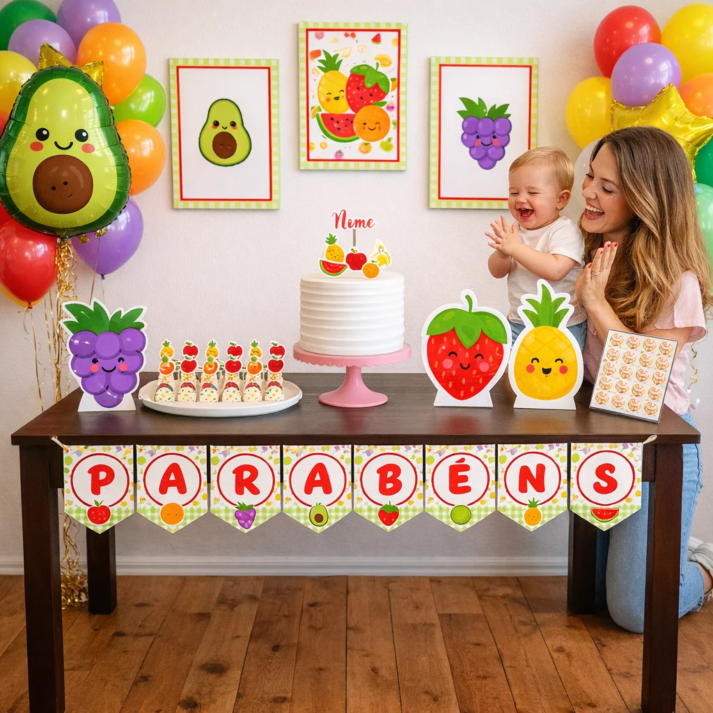 Kit festa personalizado só um bolinho tema frutinhas - personalizo em todos os temas - Imagem 3