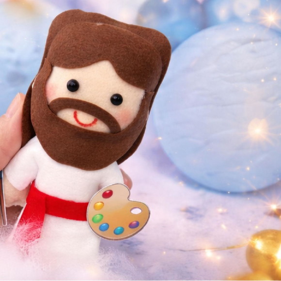 Boneco Jesus Pintor em Feltro , Decoração Religiosa Artesana