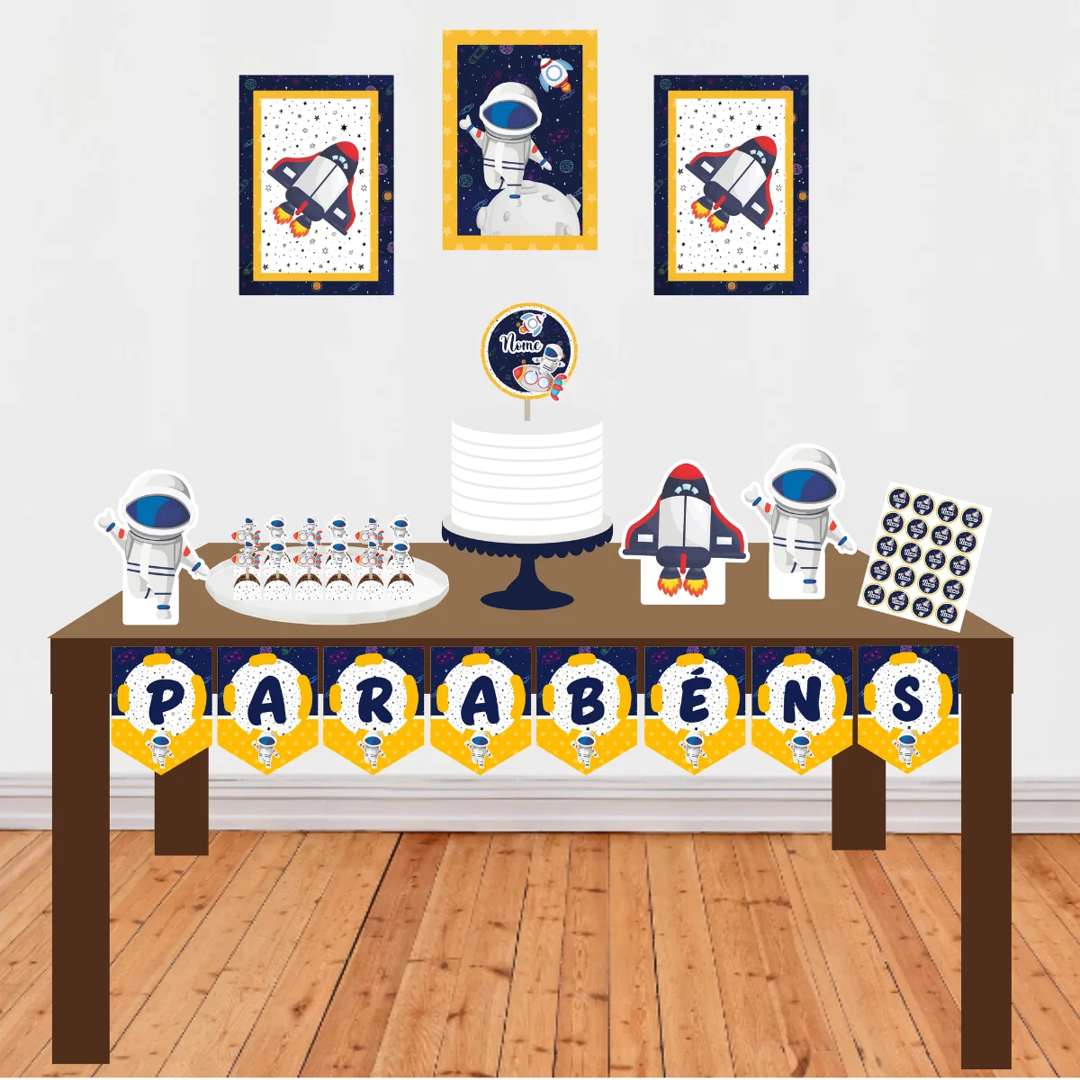 Kit festa personalizado só um bolinho tema Astronauta - personalizo em todos os temas (copia) - Imagem 1