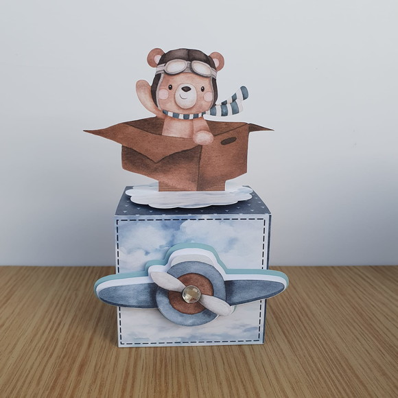 Caixa Cubo - Ursinho Aviador - Crio em Qualquer Tema