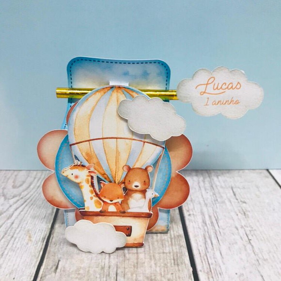Caixa Cubo -animais no Balão- Crio em Qualquer Tema
