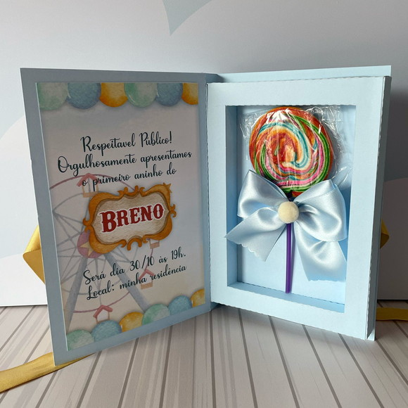 Convite Caixa Pirulito Personalizado Circo
