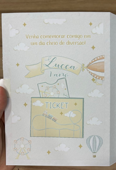 Convite Caixa Pirulito Personalizado ticket parque de diversões
