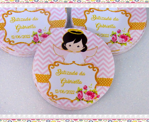 Adesivo Personalizado Batizado Anjinha (50 unidades) - Imagem 1
