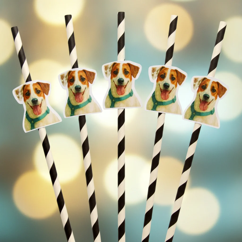 Canudo de Papel com Foto Carinha de Festa Pet - Imagem 2