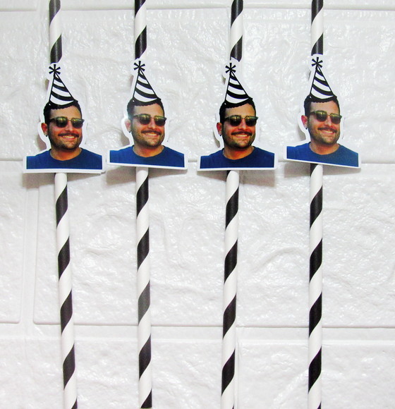 Canudo de Papel Personalizado Carinha de Festa