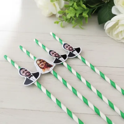 Canudo de Papel Personalizado Carinha de Festa - Noivos