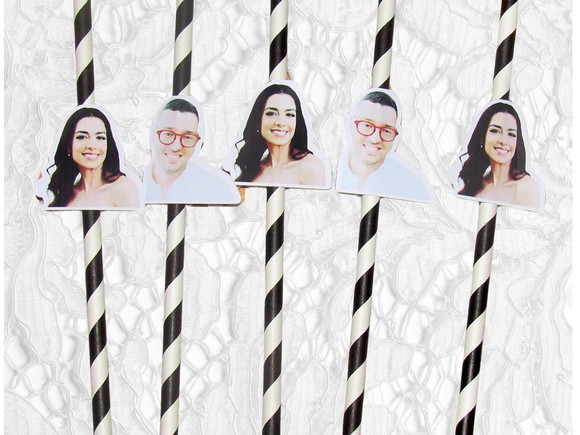 Canudo de Papel Personalizado Foto Noivos