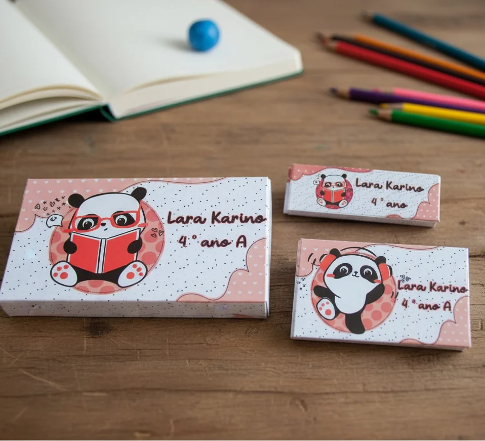 Etiquetas Escolares Personalizadas Panda Rosa - Imagem 1