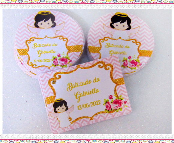 Kit Adesivo e Tag Anjinha Batizado  (30 pares)