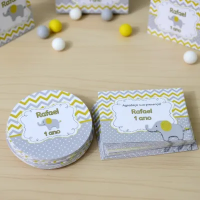 Kit Adesivo e Tag Chá de Bebê Elefantinho (30 pares|