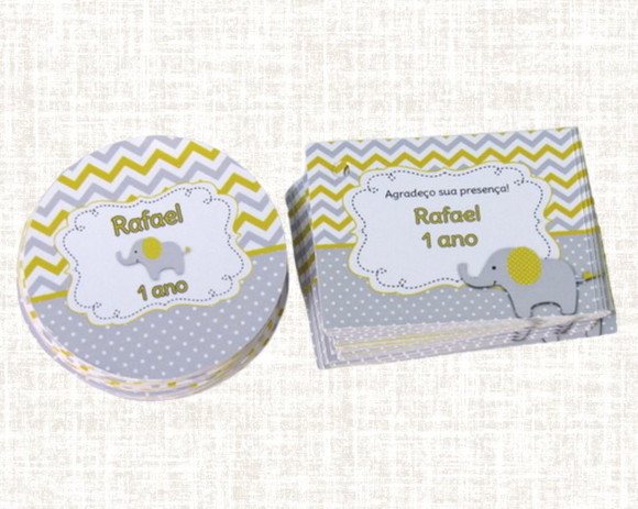 Kit Adesivo e Tag Chá de Bebê Elefantinho (30 pares| - Imagem 1