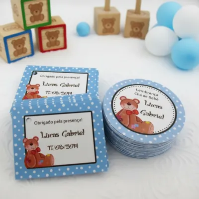 Kit Adesivo e Tag Chá de Bebê Ursinho (30 pares)