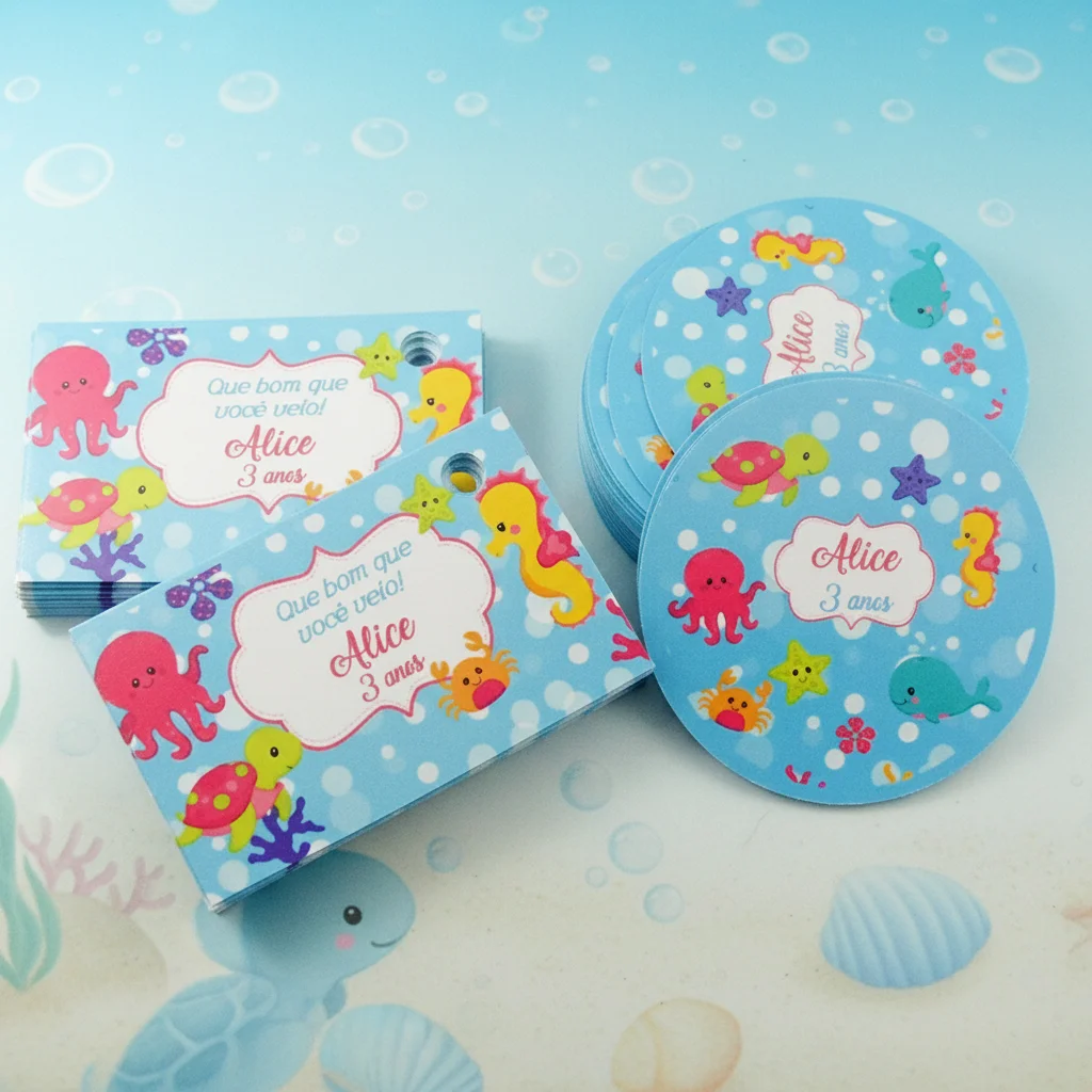 Kit Adesivo e Tag Personalizados Fundo do Mar ( 30 pares) - Imagem 2