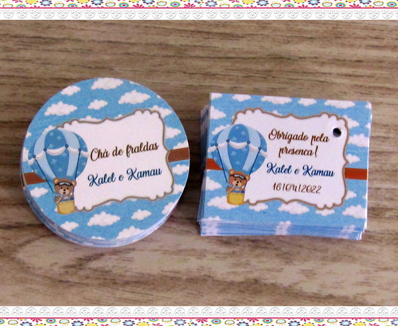 Kit Adesivo e Tag Ursinho Baloeiro (30 pares) - Imagem 1