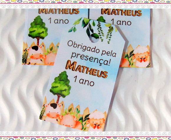Tag Fazendinha Aquarela (50 unidades) - Imagem 1