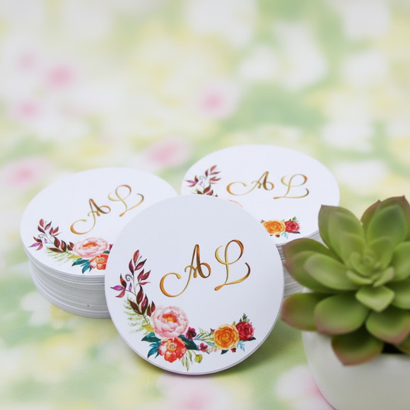 Tag para Lembrancinha Casamento Noivado Monograma Floral ( 50 unidades)
