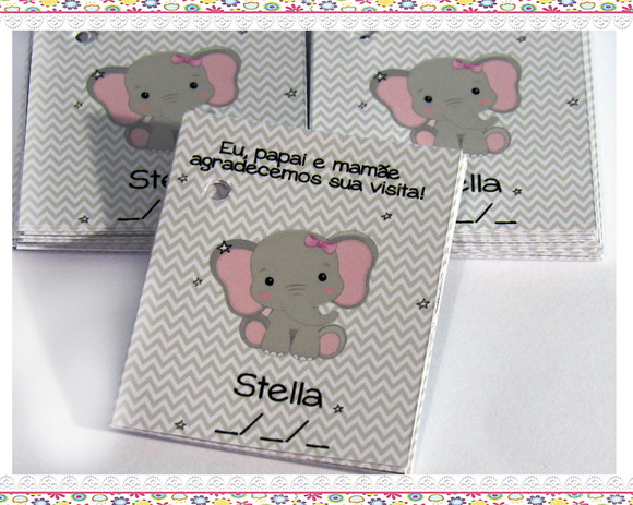 Tag para Lembrancinha Chá de Bebê Elefantinha (50 unidades) - Imagem 3