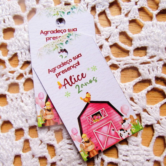 Tag Personalizada para Lembrancinha Fazendinha Menina ( 50 unidades)