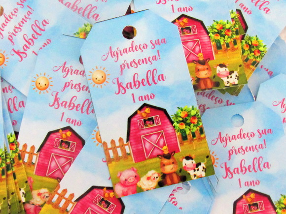 Tag Personalizada para Lembrancinha Fazendinha Menina  ( 50 unidades)