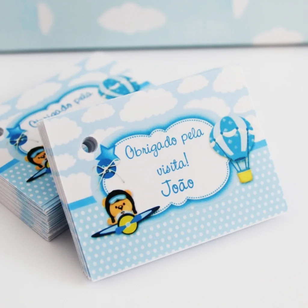 Tag Personalizada para Lembrancinha Ursinho Aviador ( 50 unidades) - Imagem 1